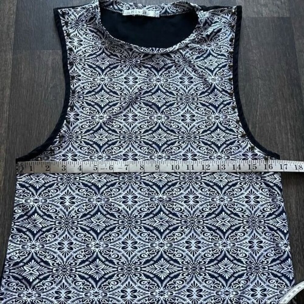 The Hanger Blue White And Black Sleeveless Studded Top Sheer Back Size S - Picture 10 of 11